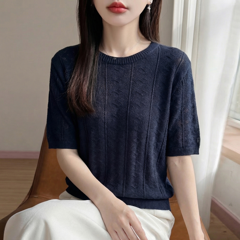 เสื้อยืดแขนสั้นคอกลมผ้าแคชเมีย - Flannel Shirt Lined บทวิจารณ์และราคา